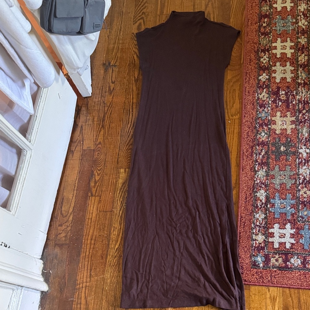 Sleeveless Maxi Dress in Deep Brown - Sleek High Neck - Picture 2 of 2